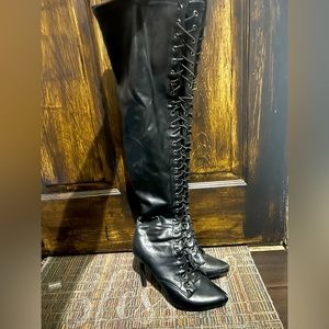 Black lace up knee high boots, size 8 1/2